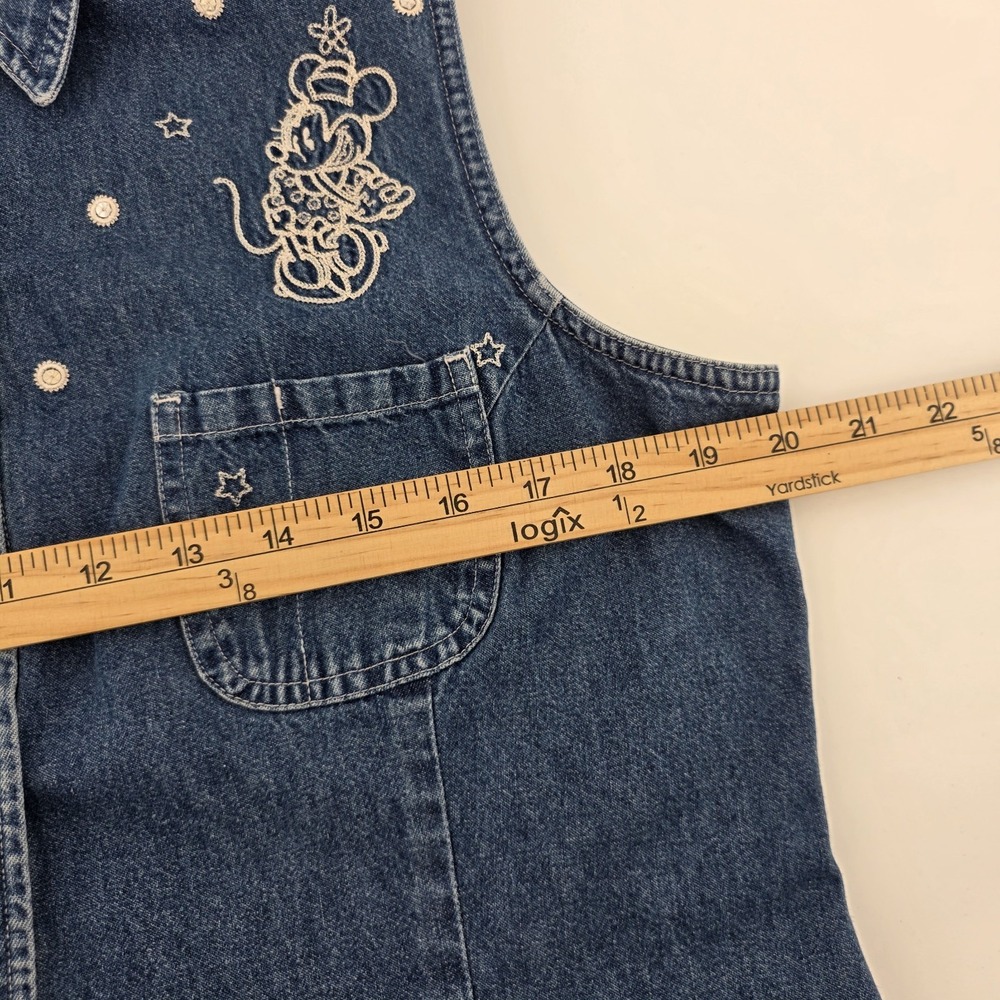 Disney Store Mickey Mouse Denim Women's Sleeveless Embroidered 100% Cotton Large - Picture 6 of 7